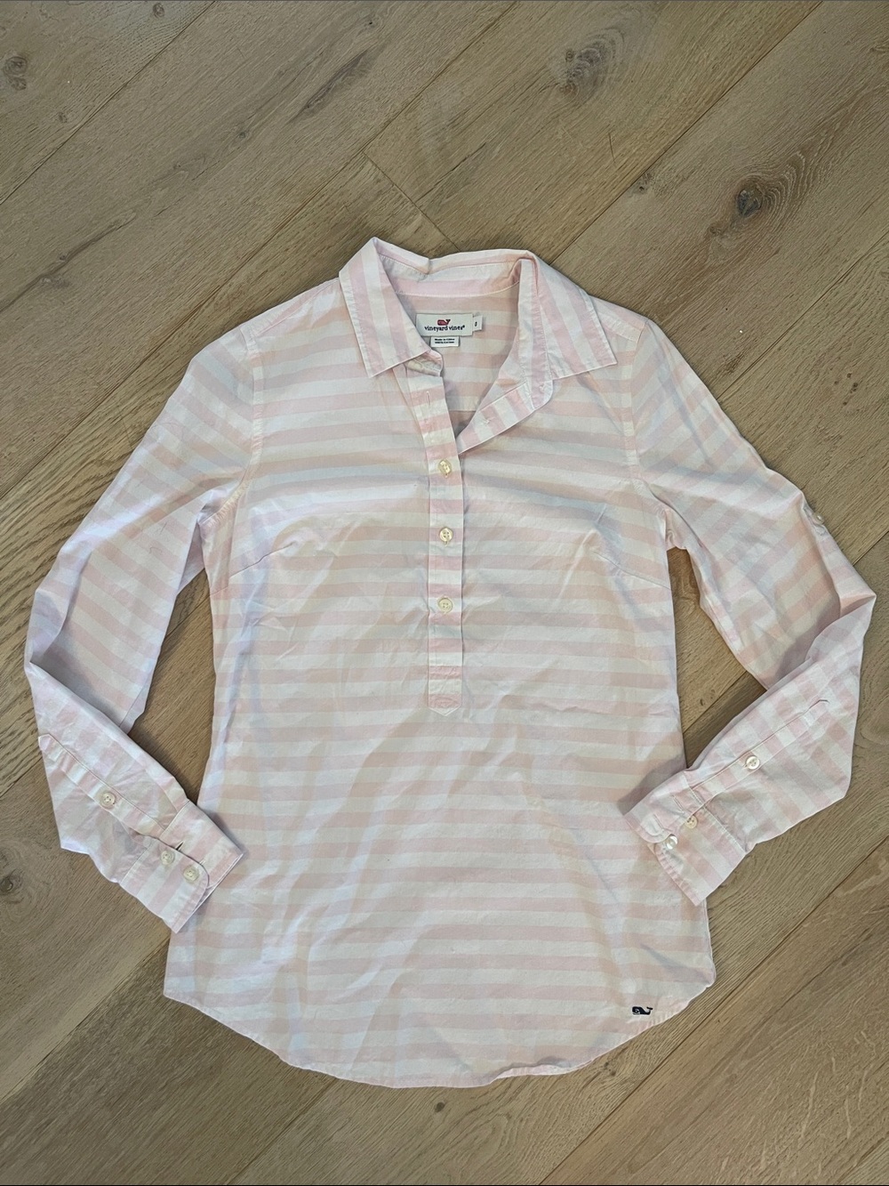 Vineyard Vines Light Pink and White Striped Collared Pullover size 0